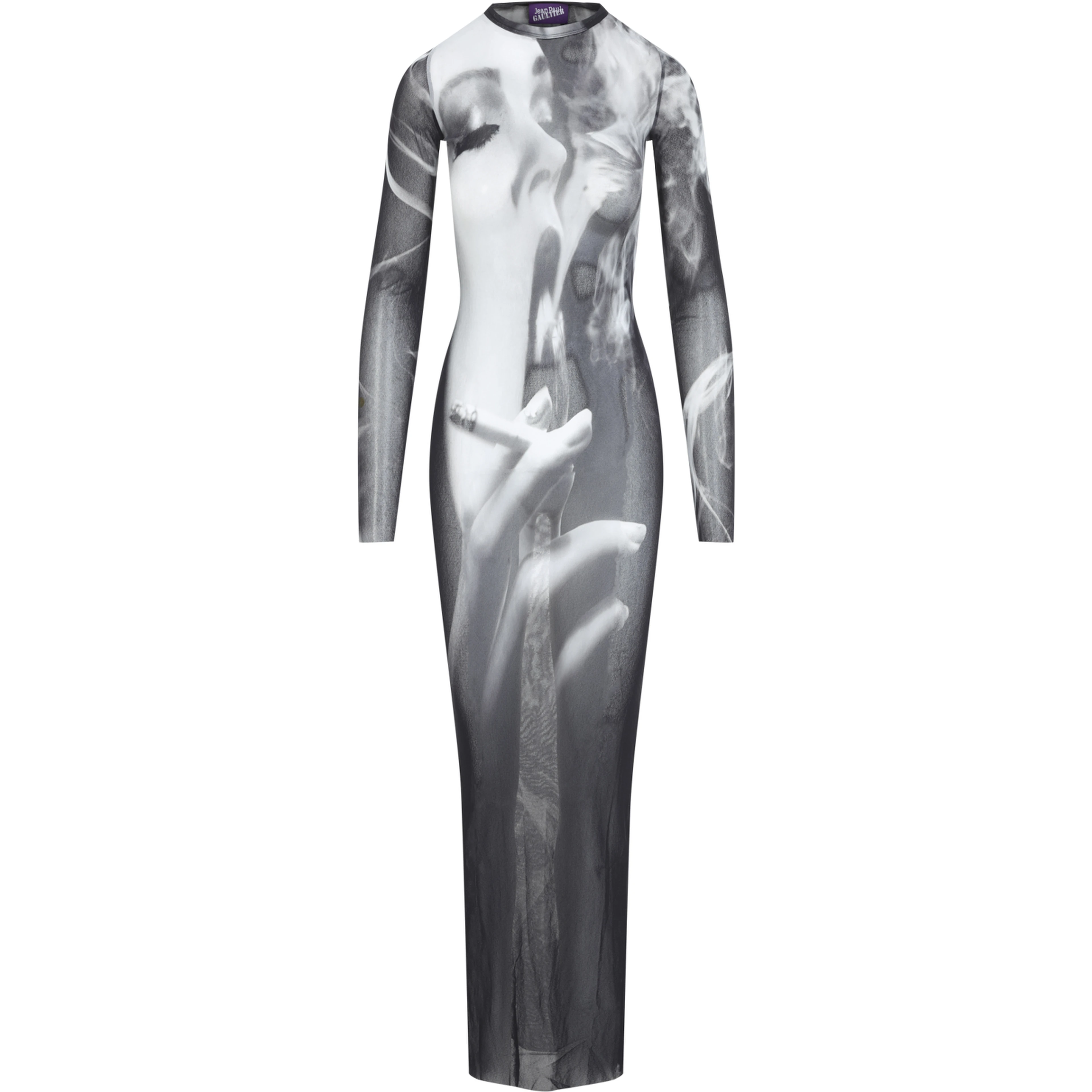 Jean Paul Gaultier Printed Smoking Woman Mesh Long Dress