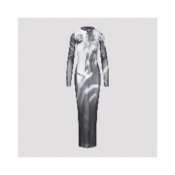 Jean Paul Gaultier Printed Smoking Woman Mesh Long Dress