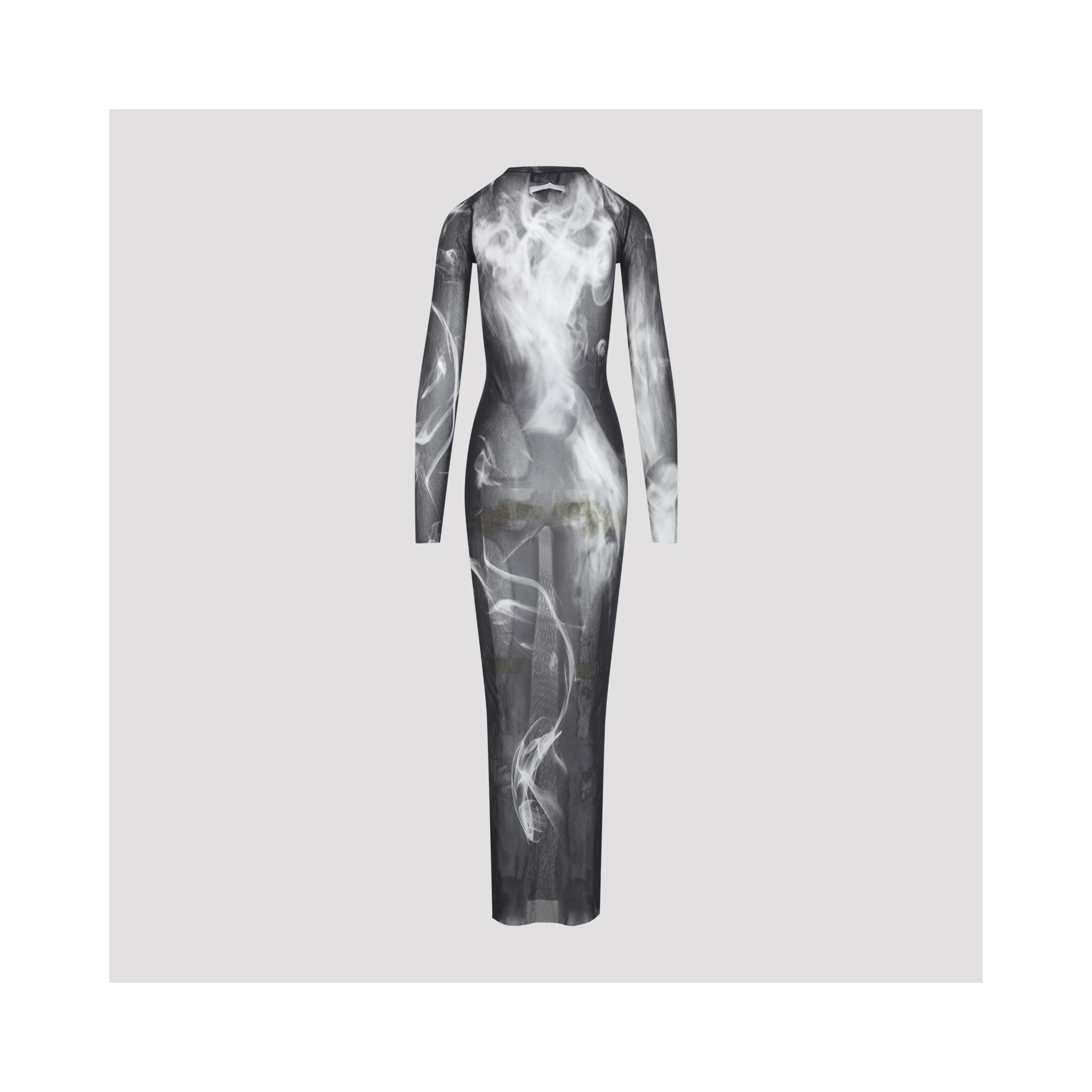 Jean Paul Gaultier Printed Smoking Woman Mesh Long Dress