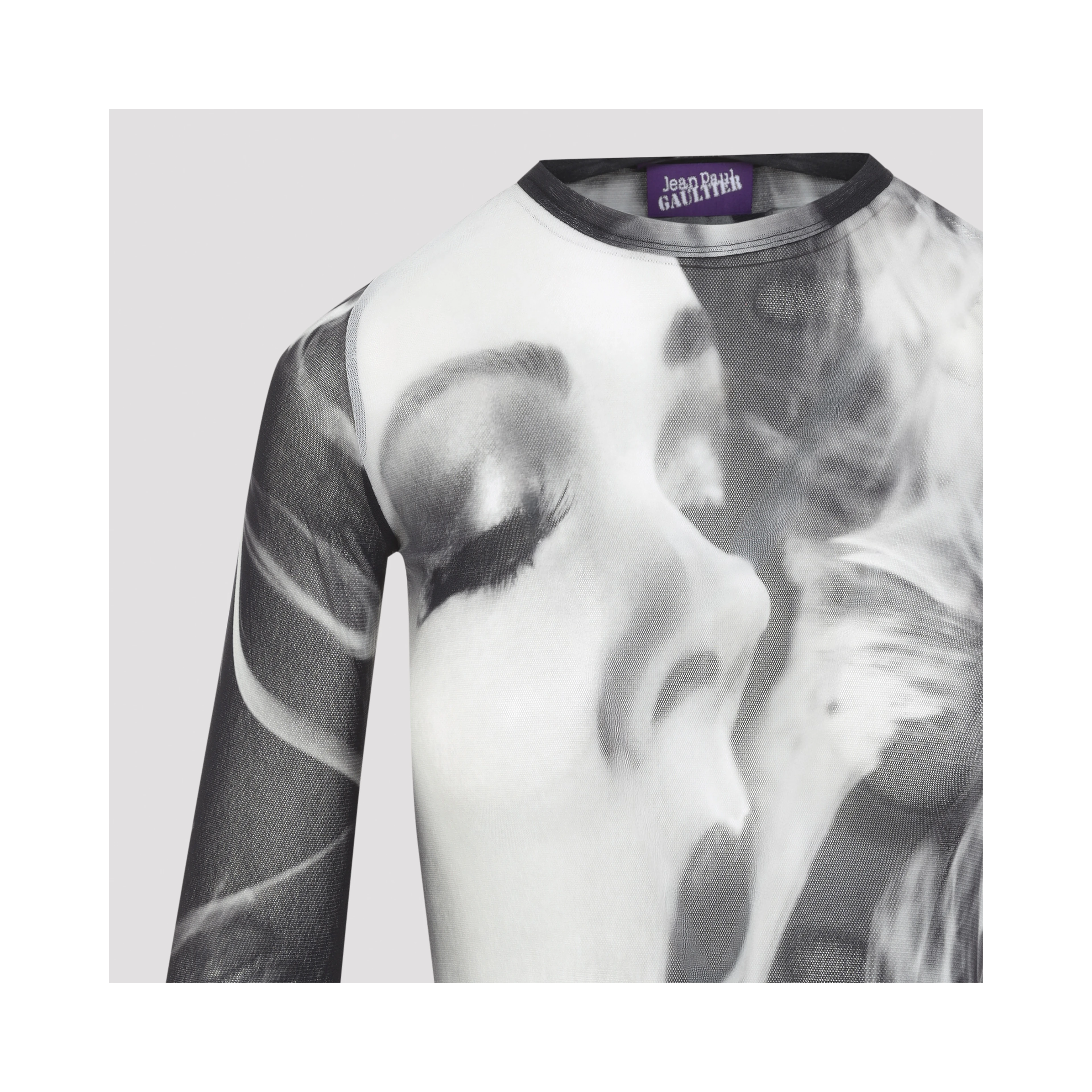 Jean Paul Gaultier Printed Smoking Woman Mesh Long Dress