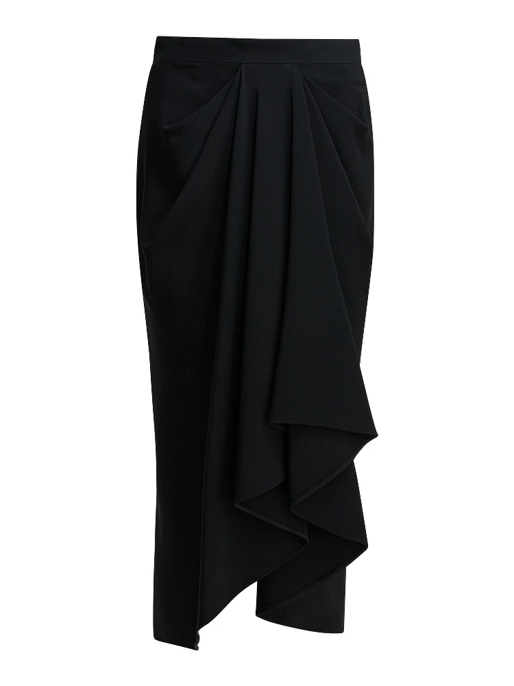 Draped crepe cady midi skirt
