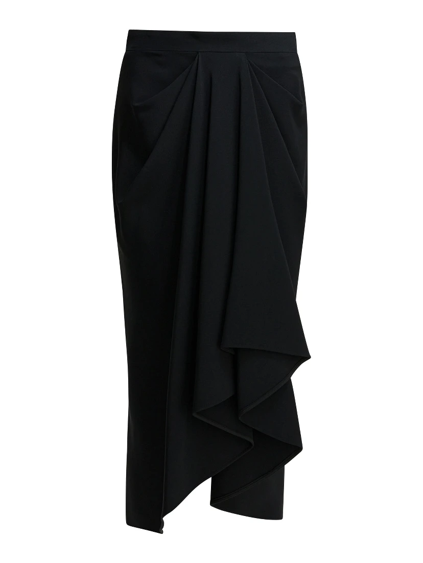 Draped crepe cady midi skirt