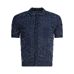 Textured knit polo shirt buttons