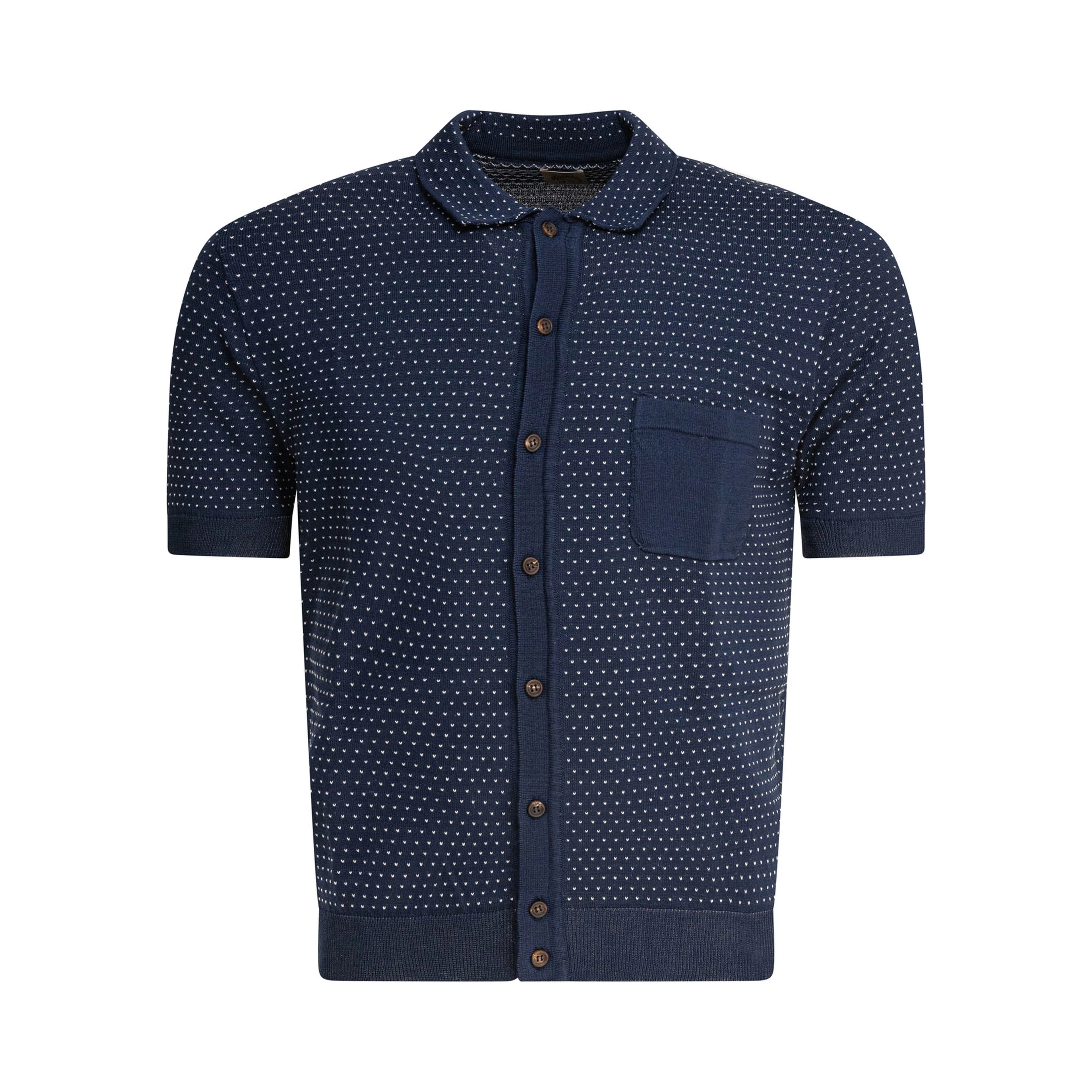 Textured knit polo shirt buttons