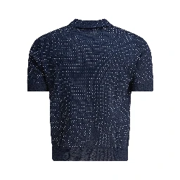 Textured knit polo shirt buttons