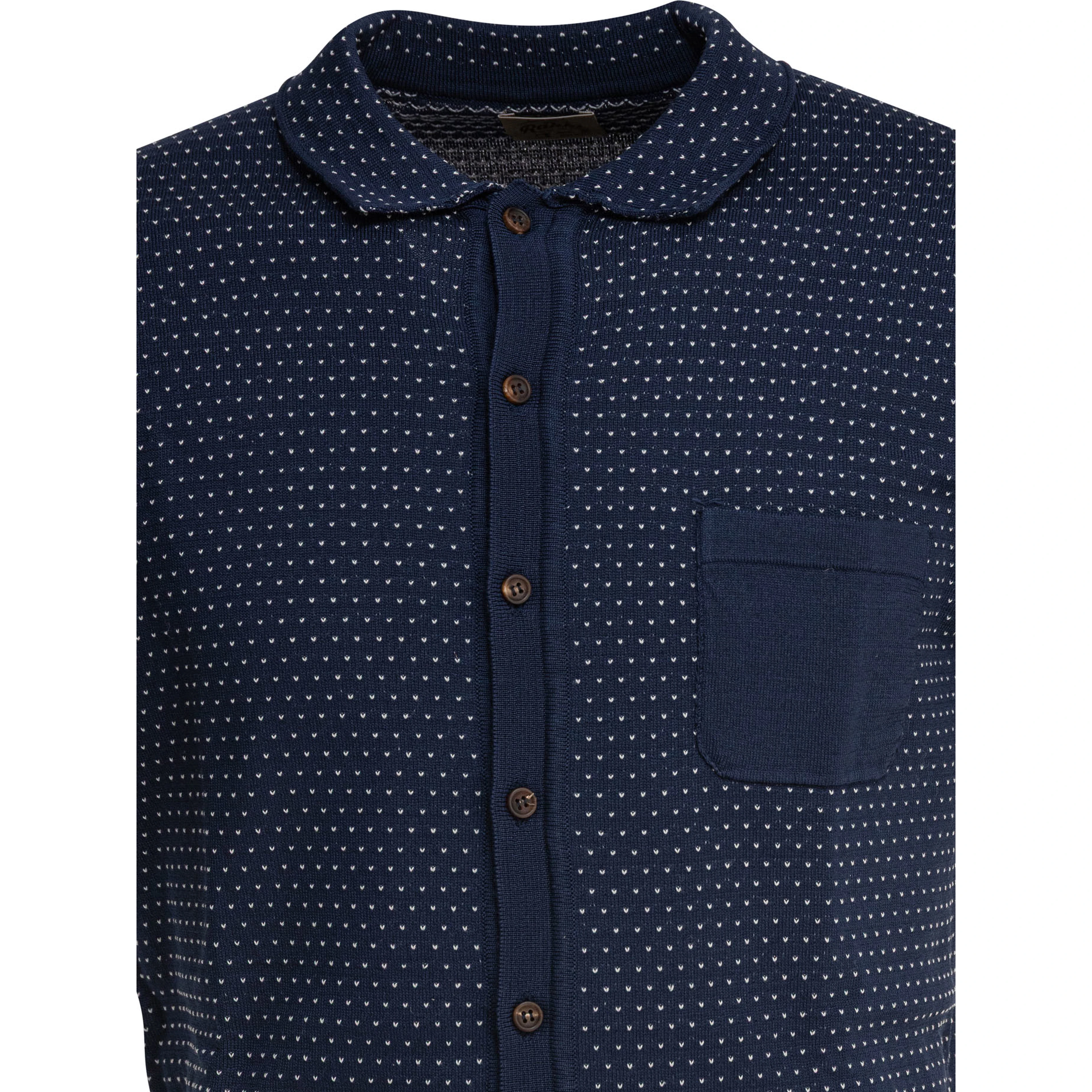 Textured knit polo shirt buttons