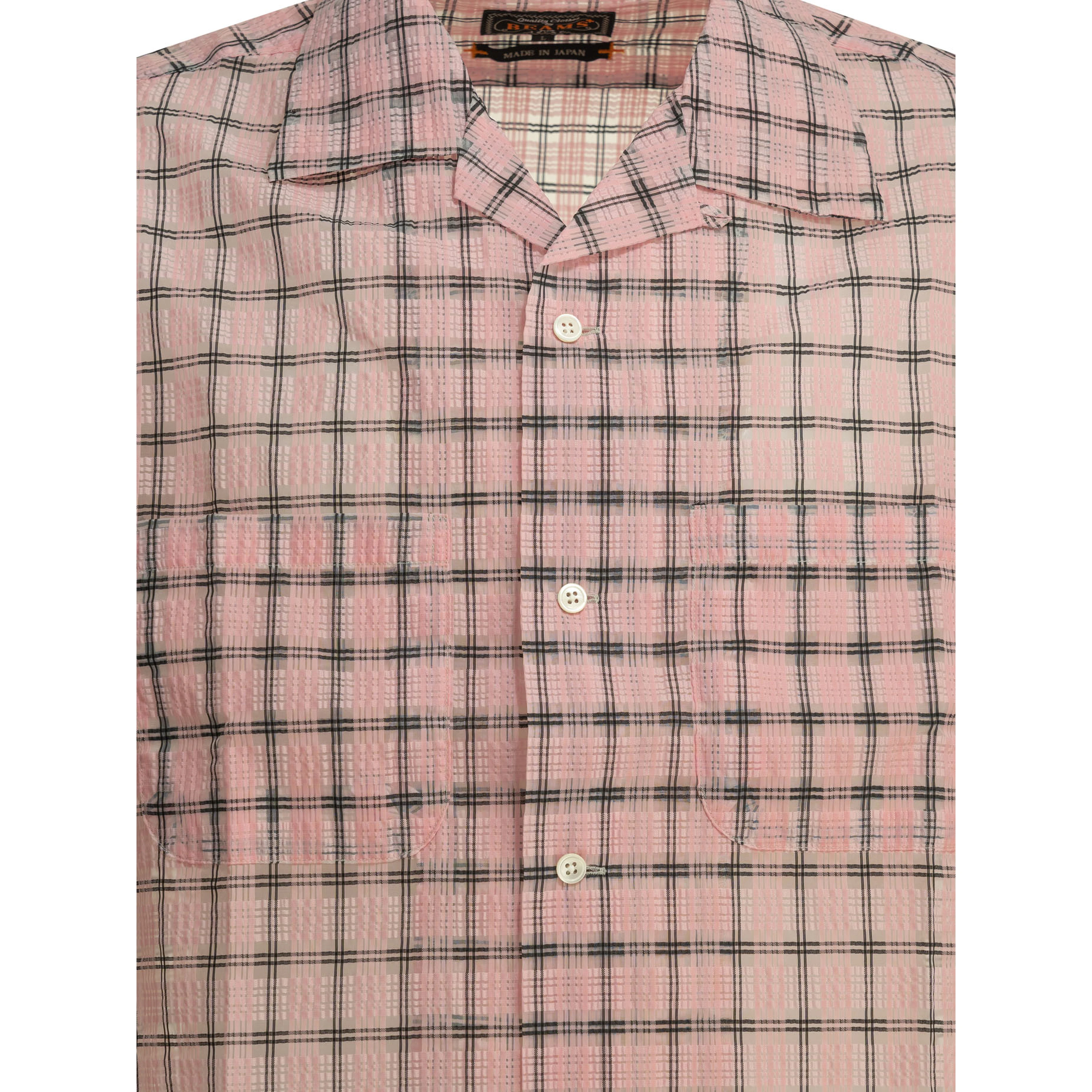 "Open Collar Nylon Airy Plaid" Casual Shirt