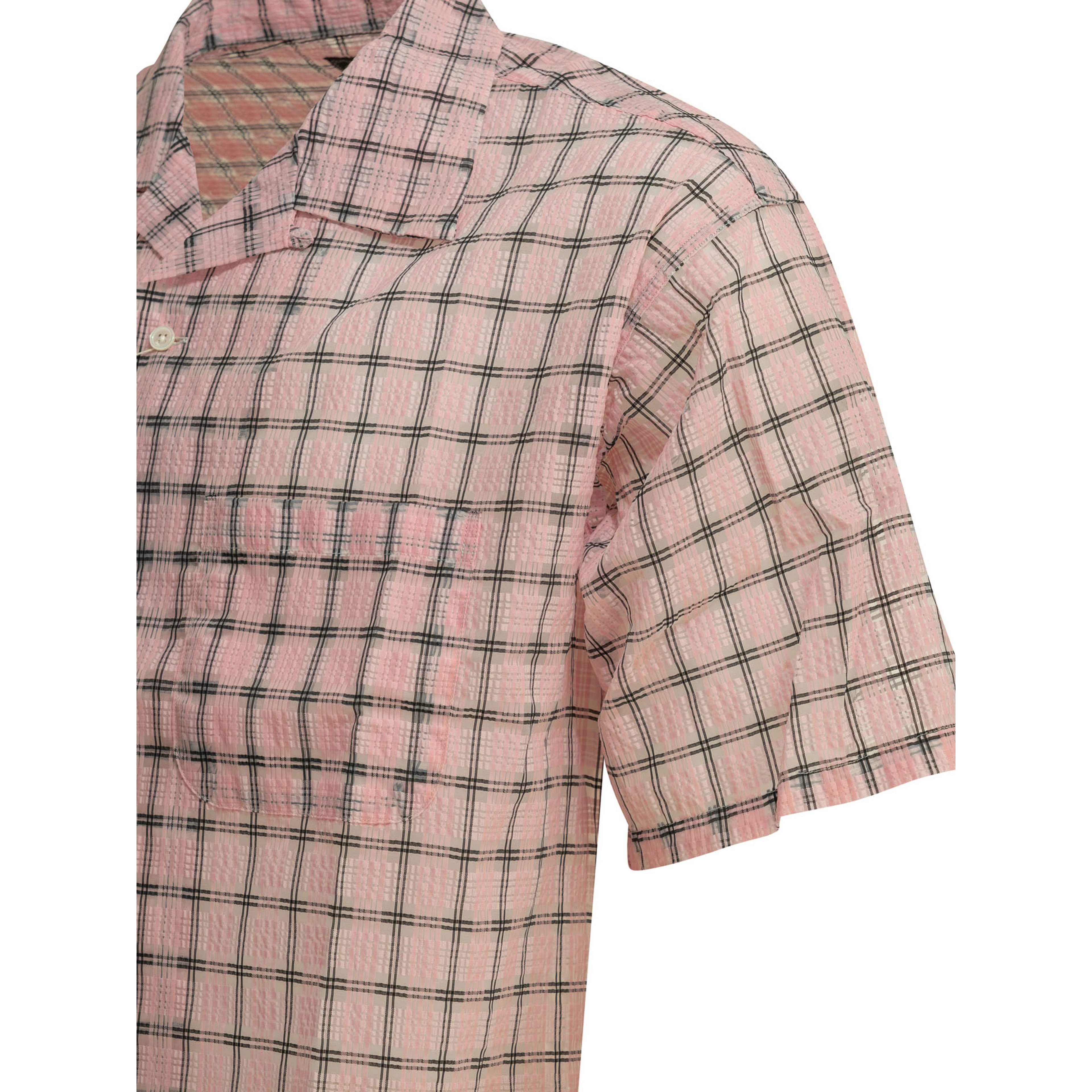 "Open Collar Nylon Airy Plaid" Casual Shirt