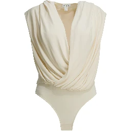 Draped bodysuit with hood