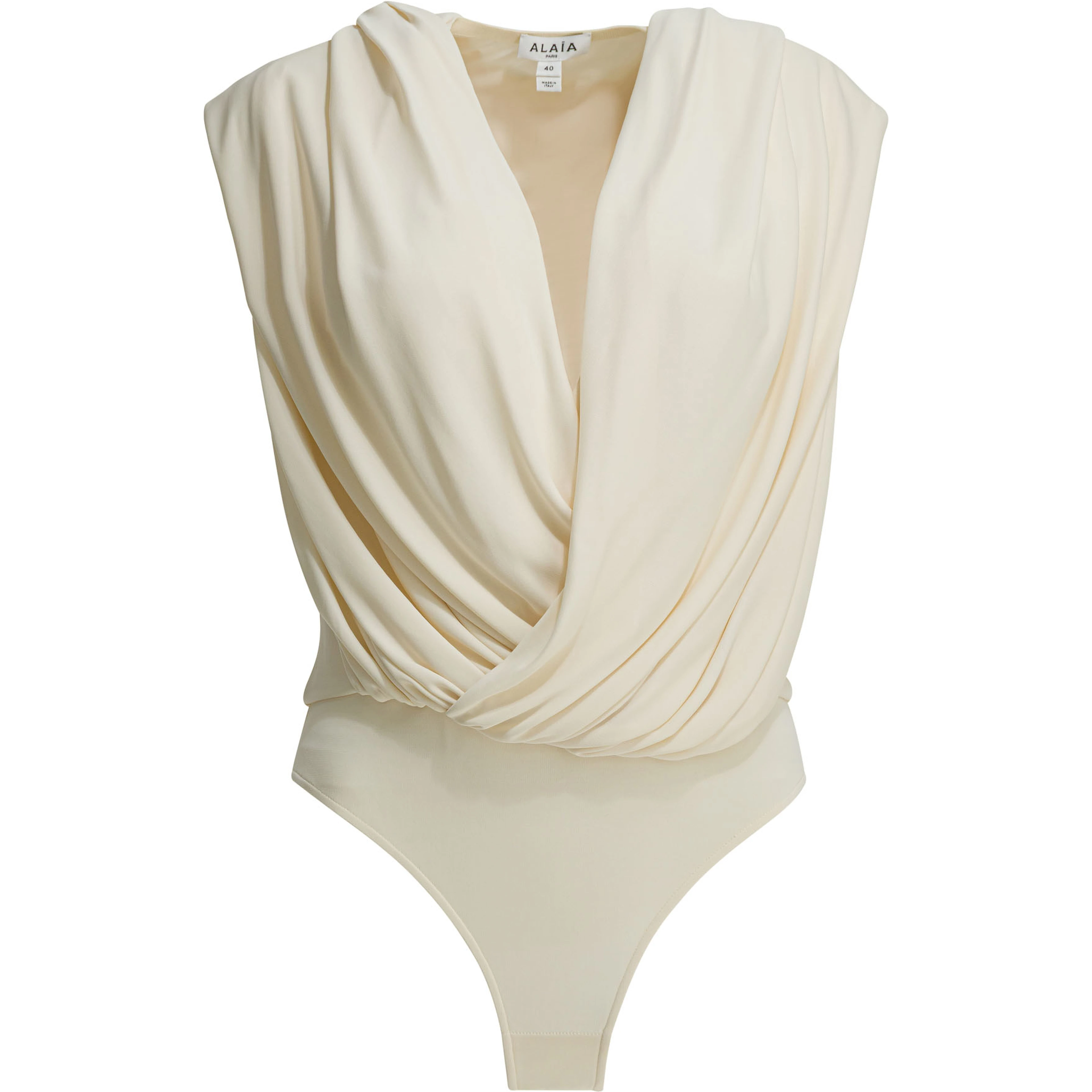Draped bodysuit with hood