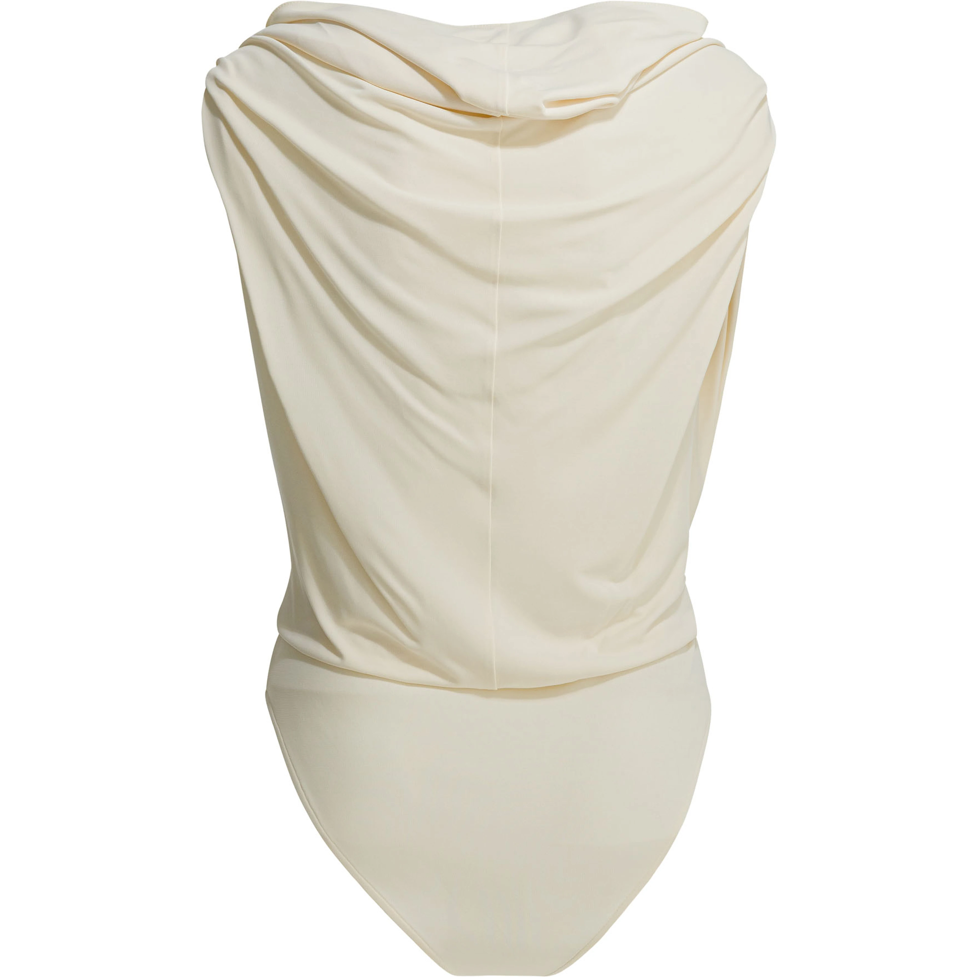 Draped bodysuit with hood