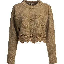 Crew-neck sweater with lace