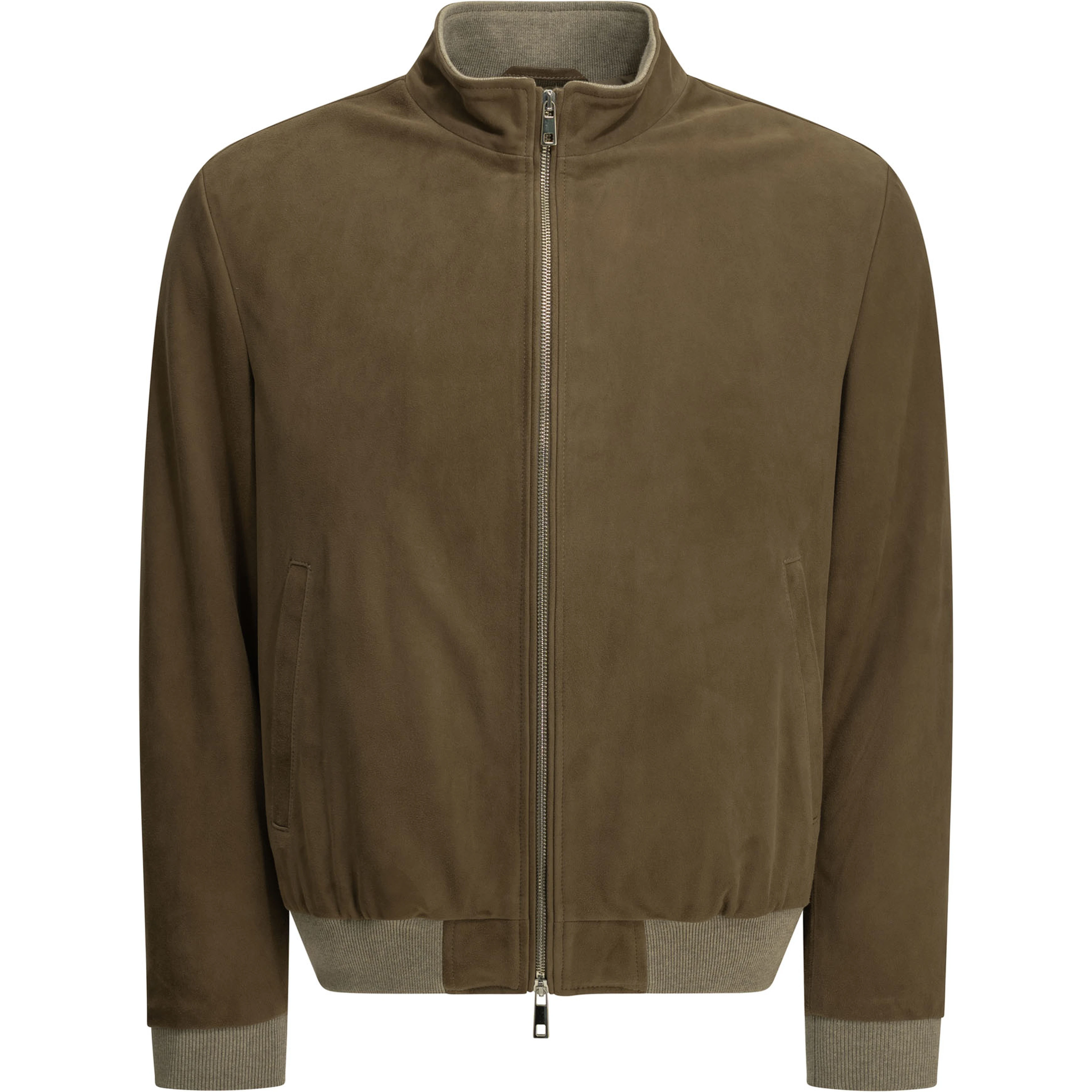 Padded suede bomber jacket