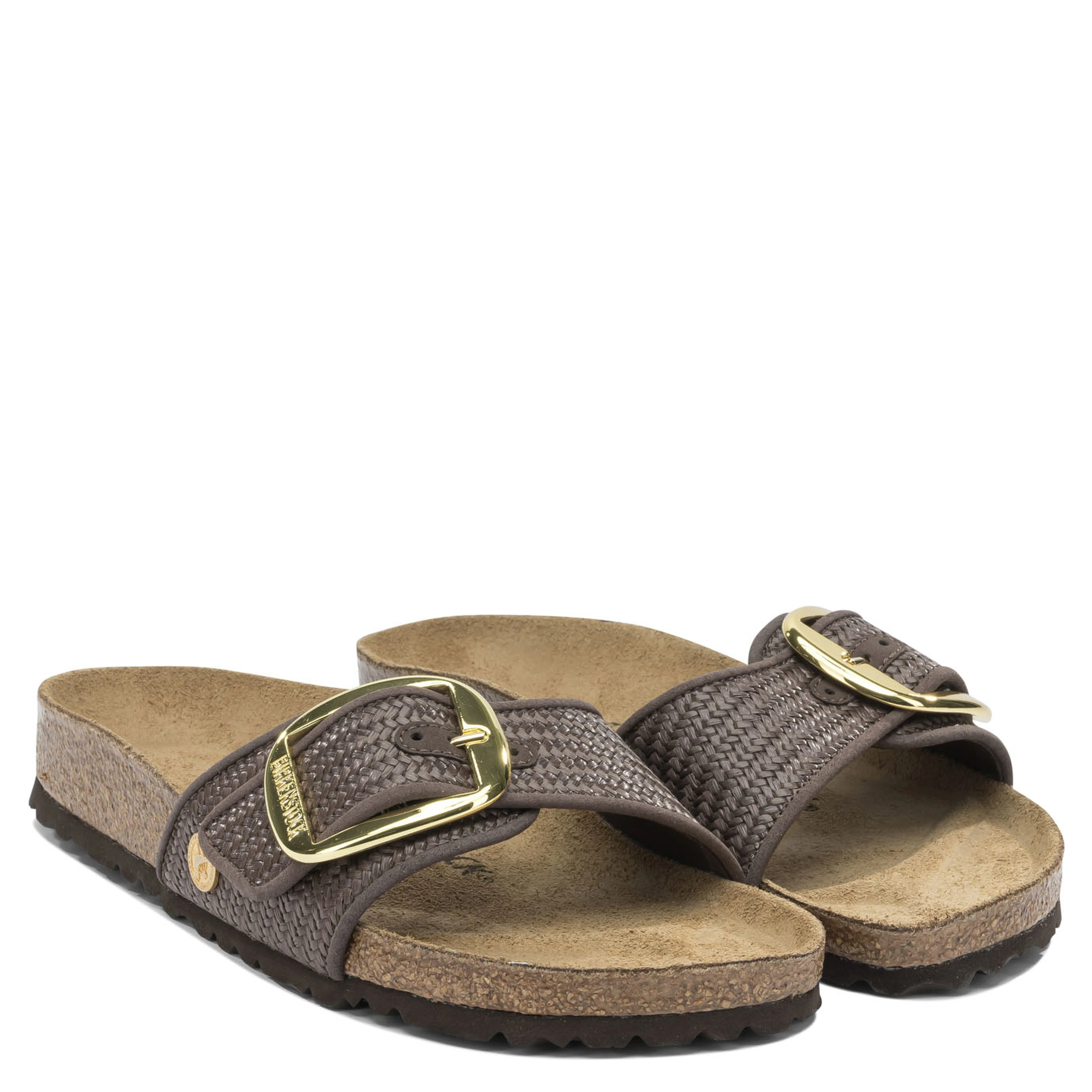 "Madrid Big Buckle Raffia" Slides