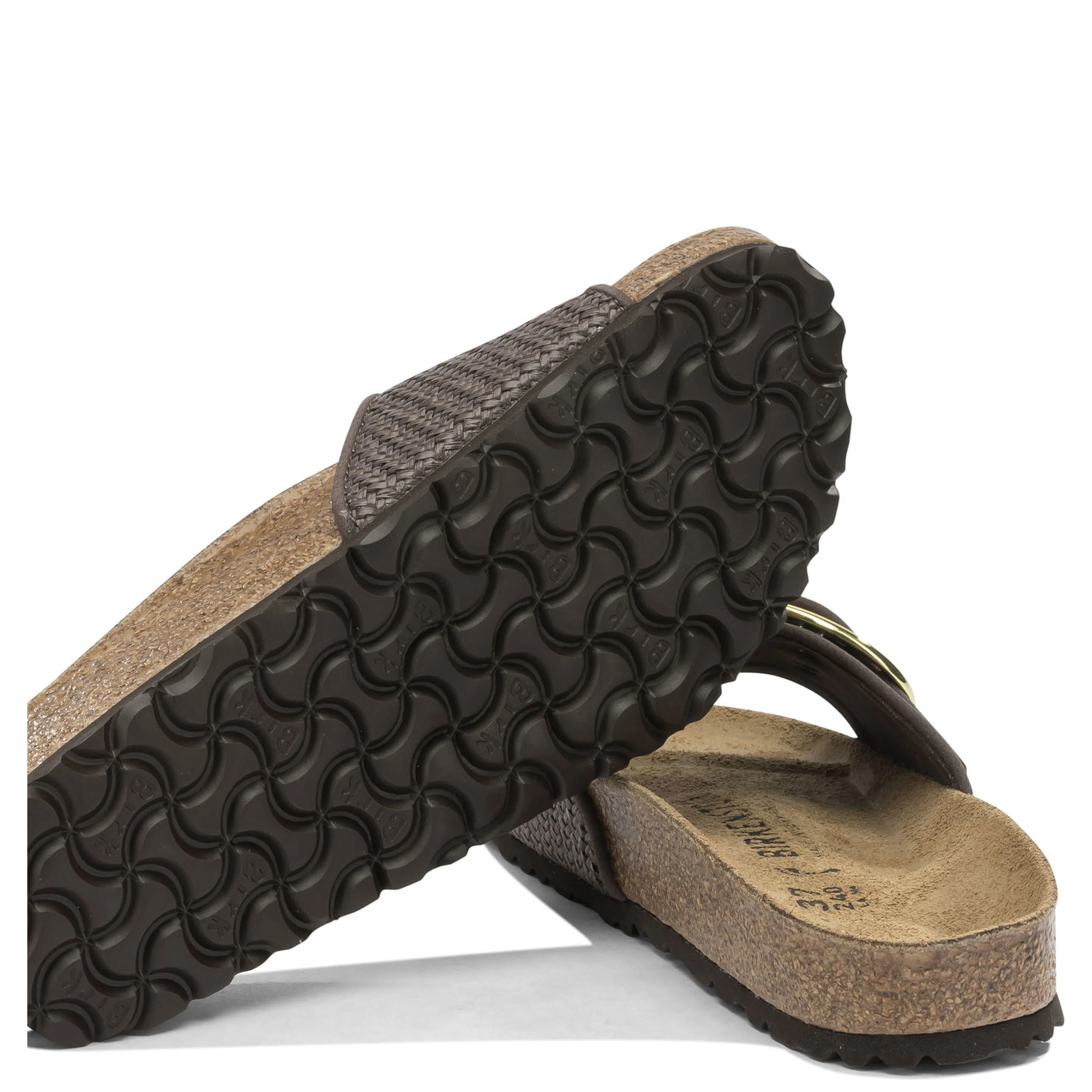 "Madrid Big Buckle Raffia" Slides