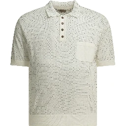 Textured knit polo shirt buttons