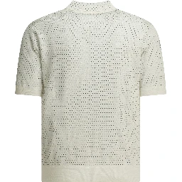 Textured knit polo shirt buttons