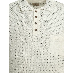 Textured knit polo shirt buttons