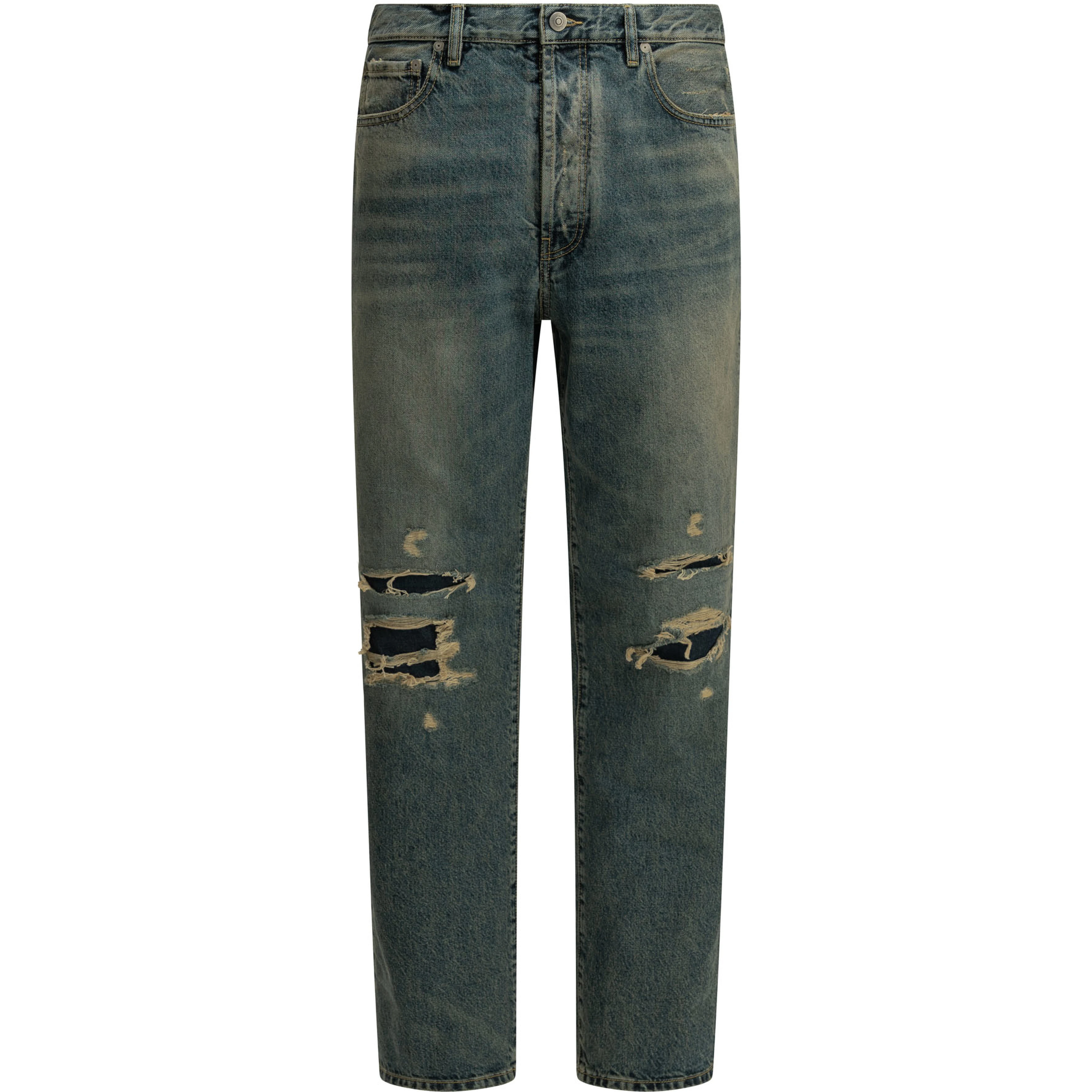 "Distressed" Straight-Leg Jeans