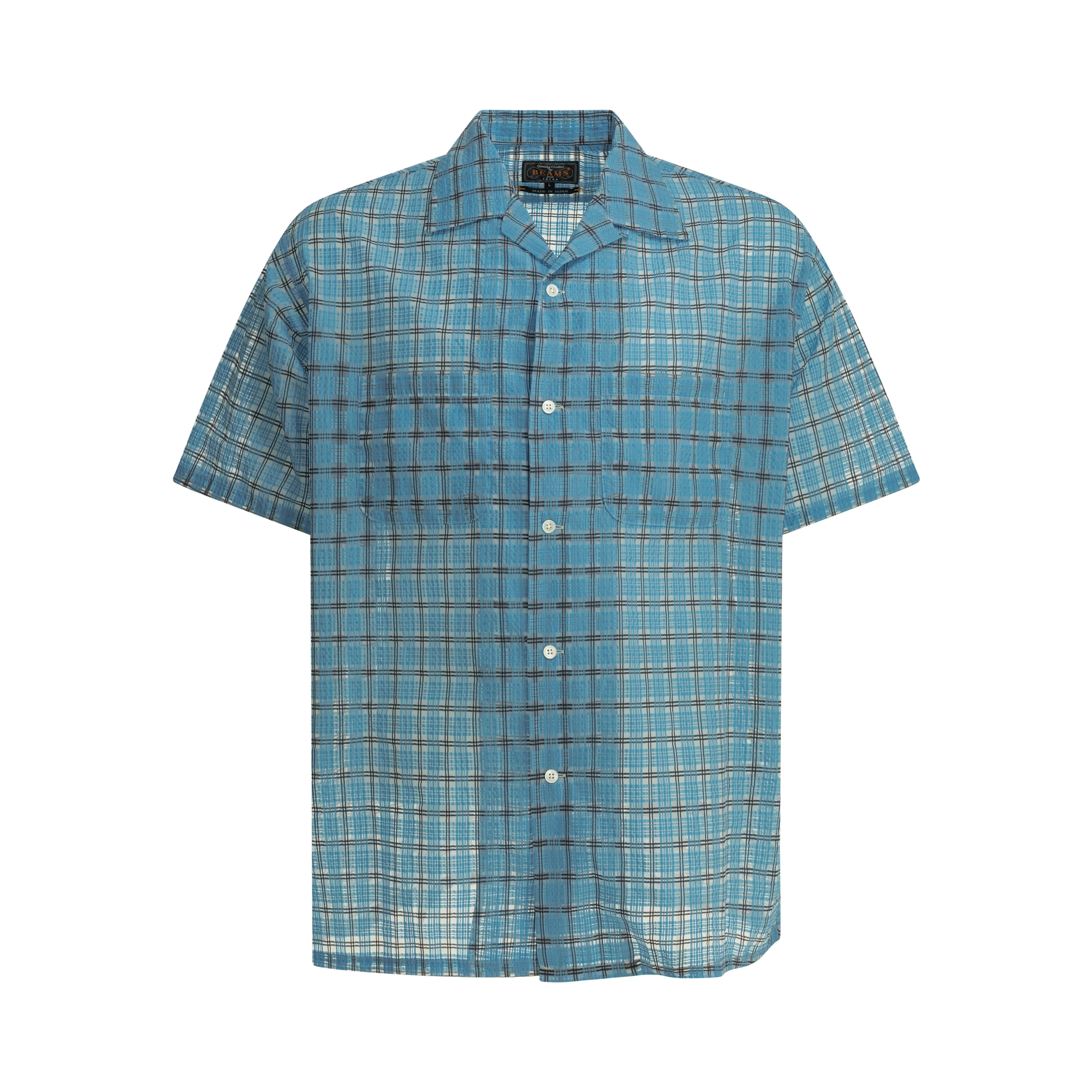 "Open Collar Nylon Airy Plaid" Casual Shirt