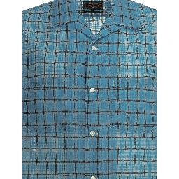 "Open Collar Nylon Airy Plaid" Casual Shirt