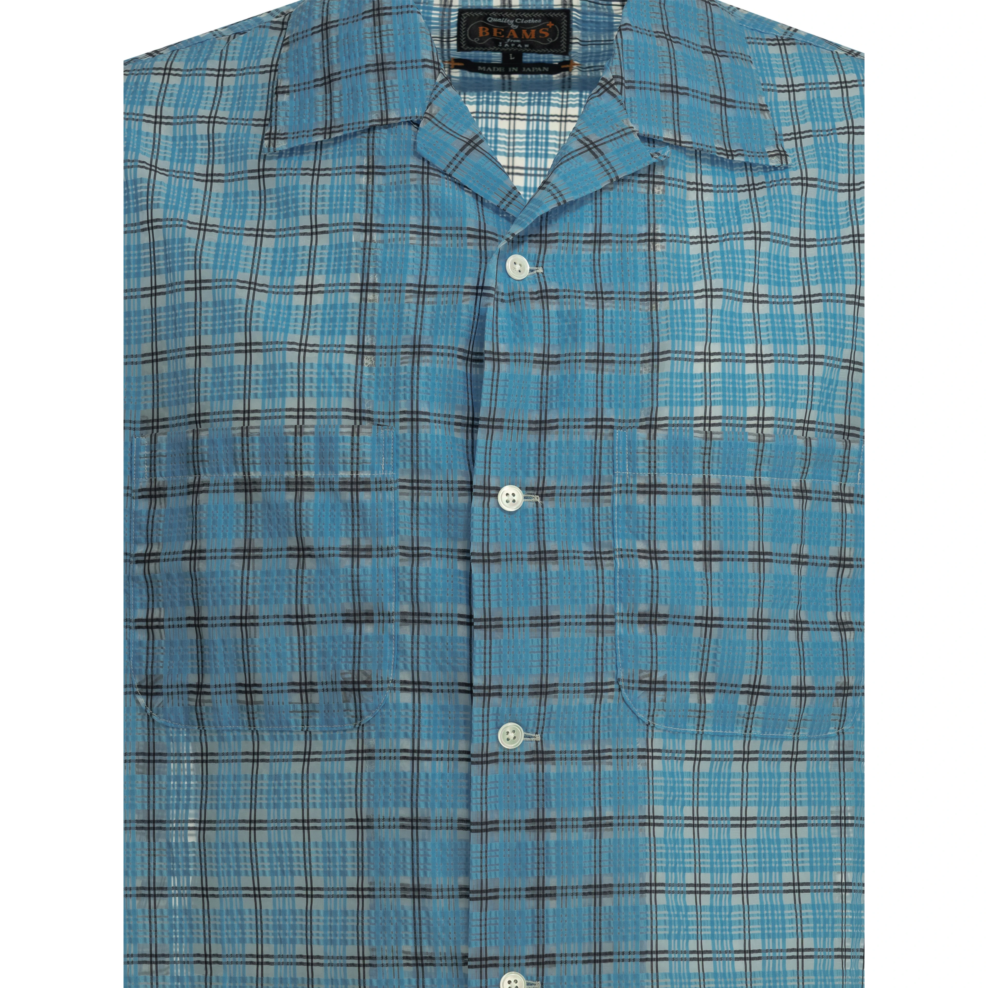 "Open Collar Nylon Airy Plaid" Casual Shirt