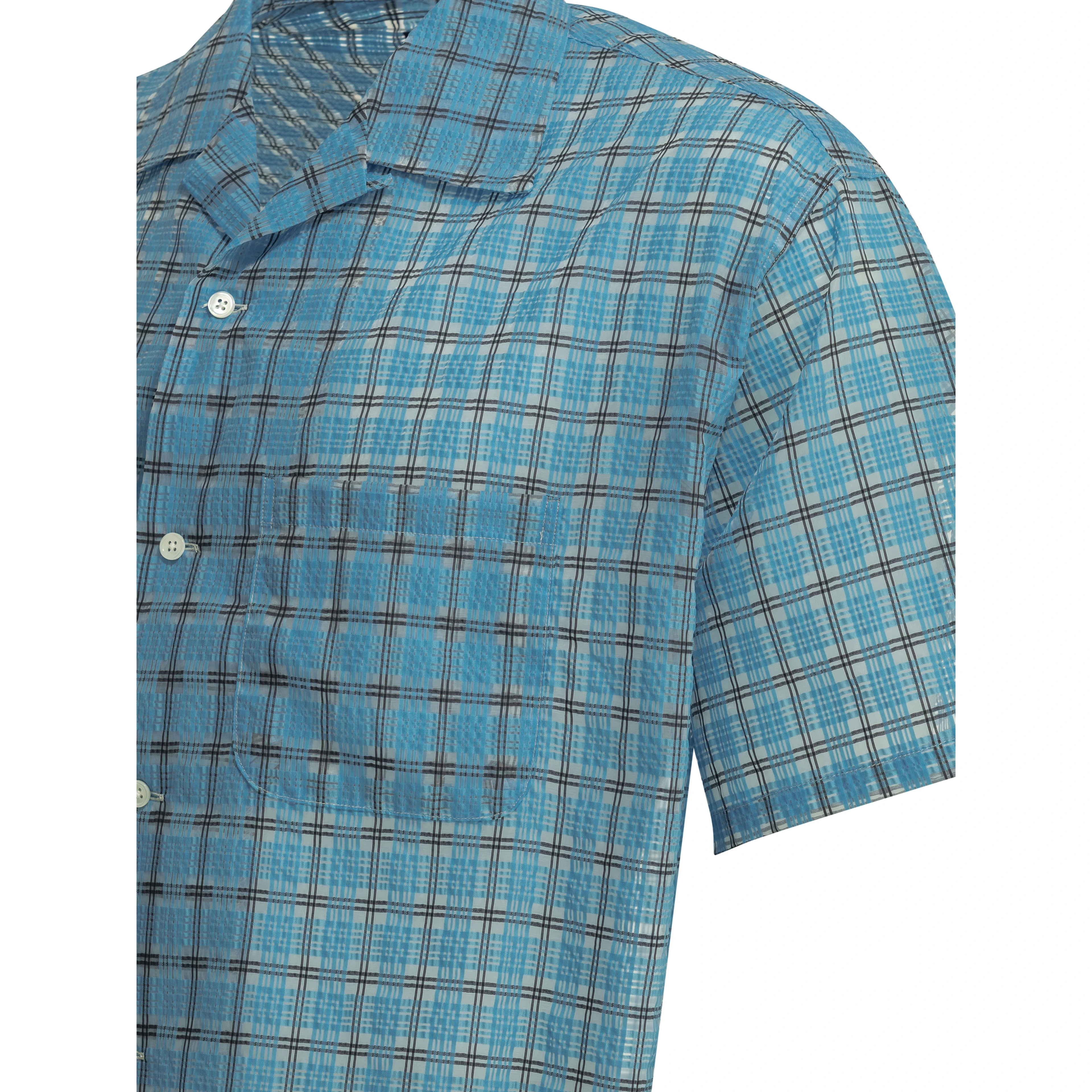 "Open Collar Nylon Airy Plaid" Casual Shirt