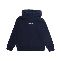 Blue Hoodie with fixed hood and logo lettering on the front in cotton Boy