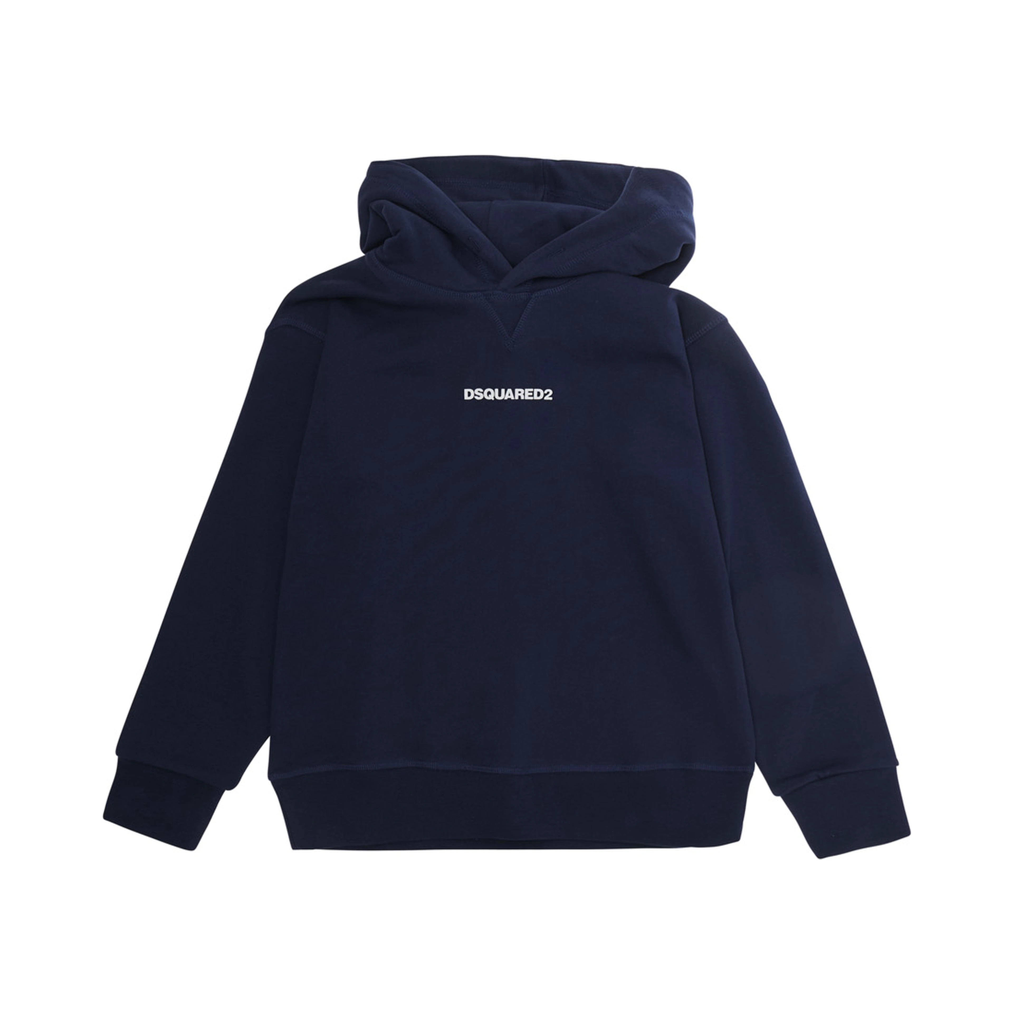 Blue Hoodie with fixed hood and logo lettering on the front in cotton Boy