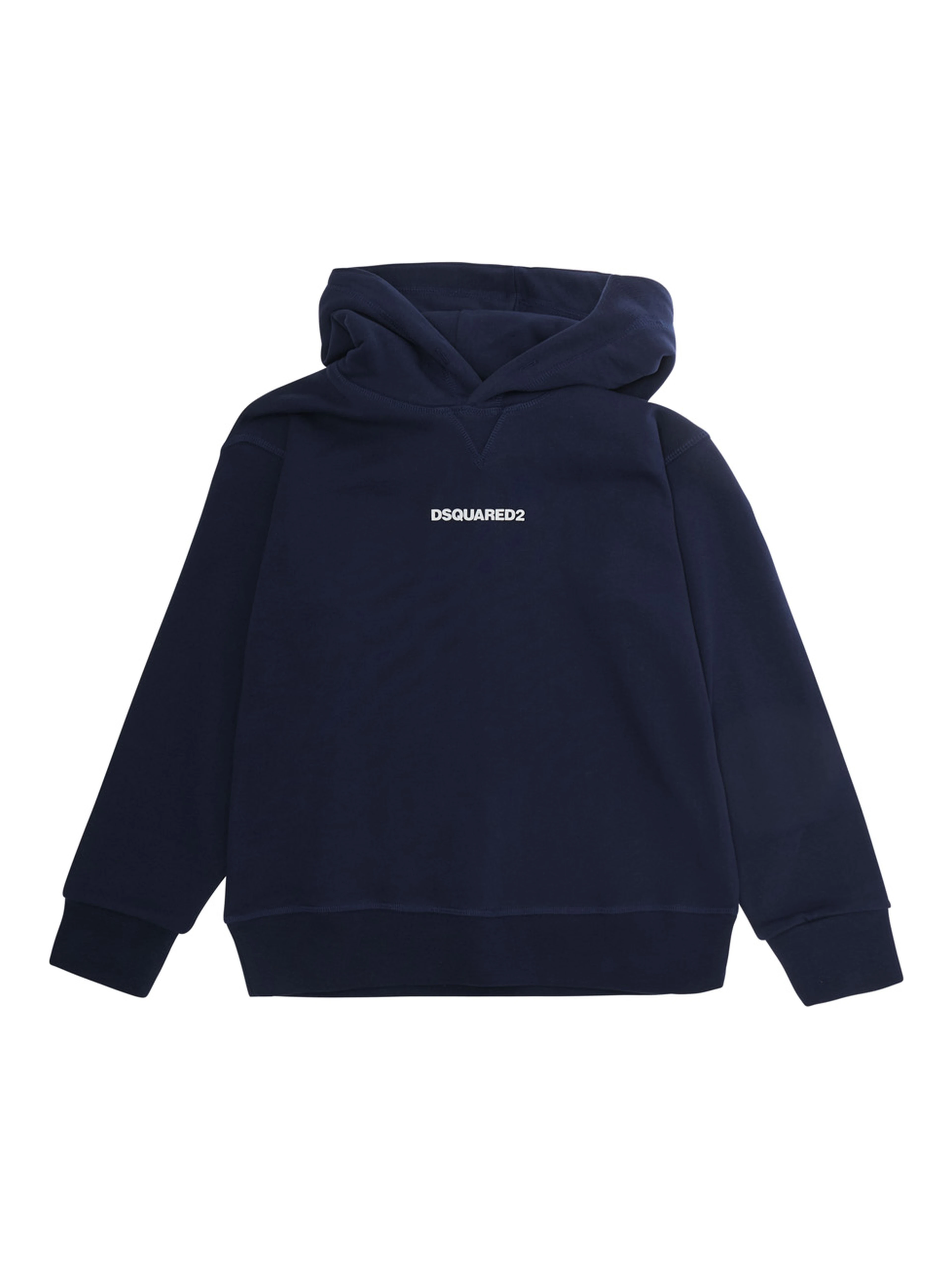 Blue Hoodie with fixed hood and logo lettering on the front in cotton Boy
