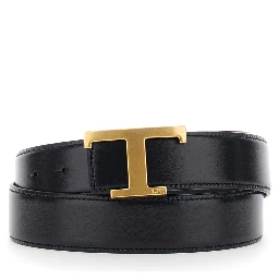 Black Belt with T buckle in smooth leather for men