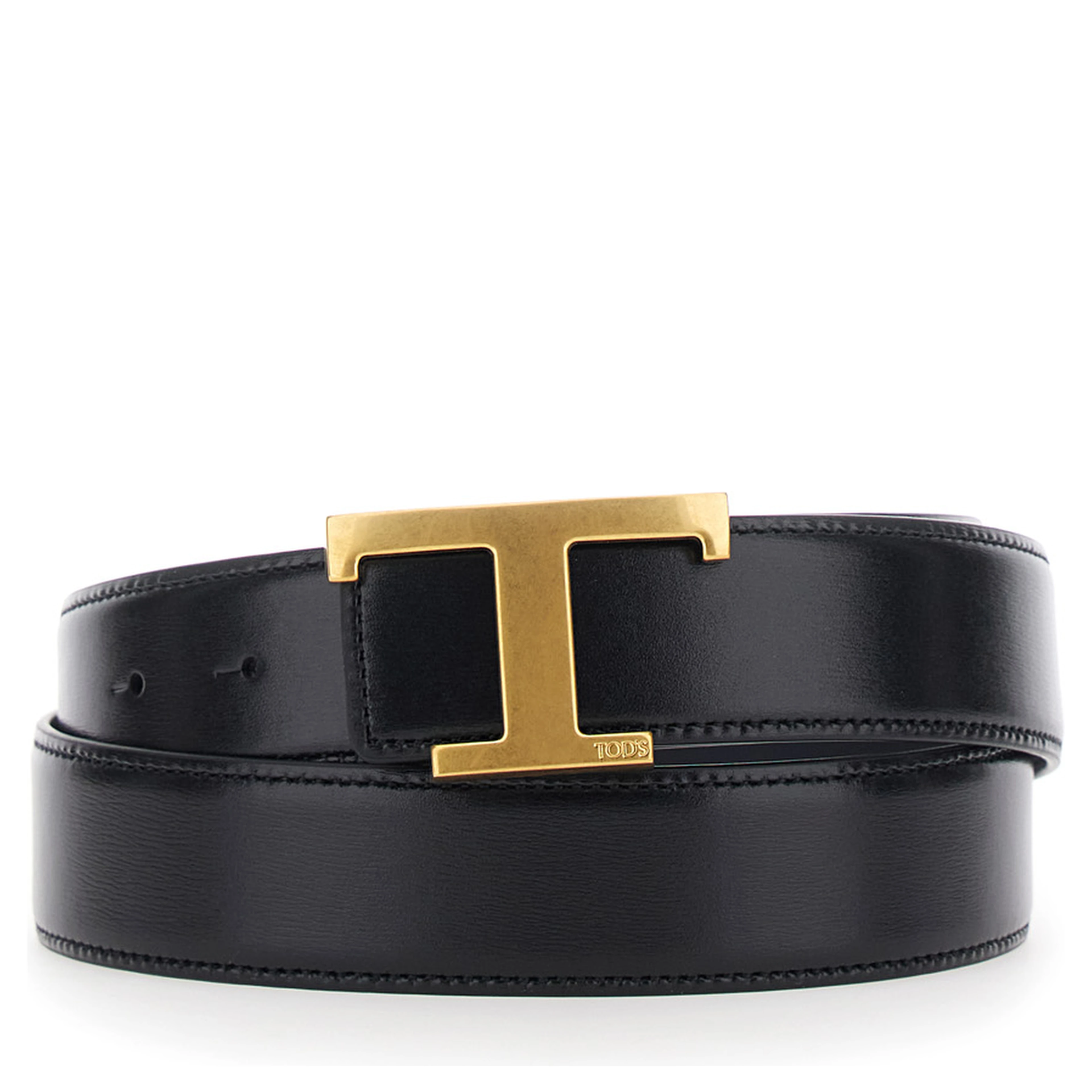 Black Belt with T buckle in smooth leather for men