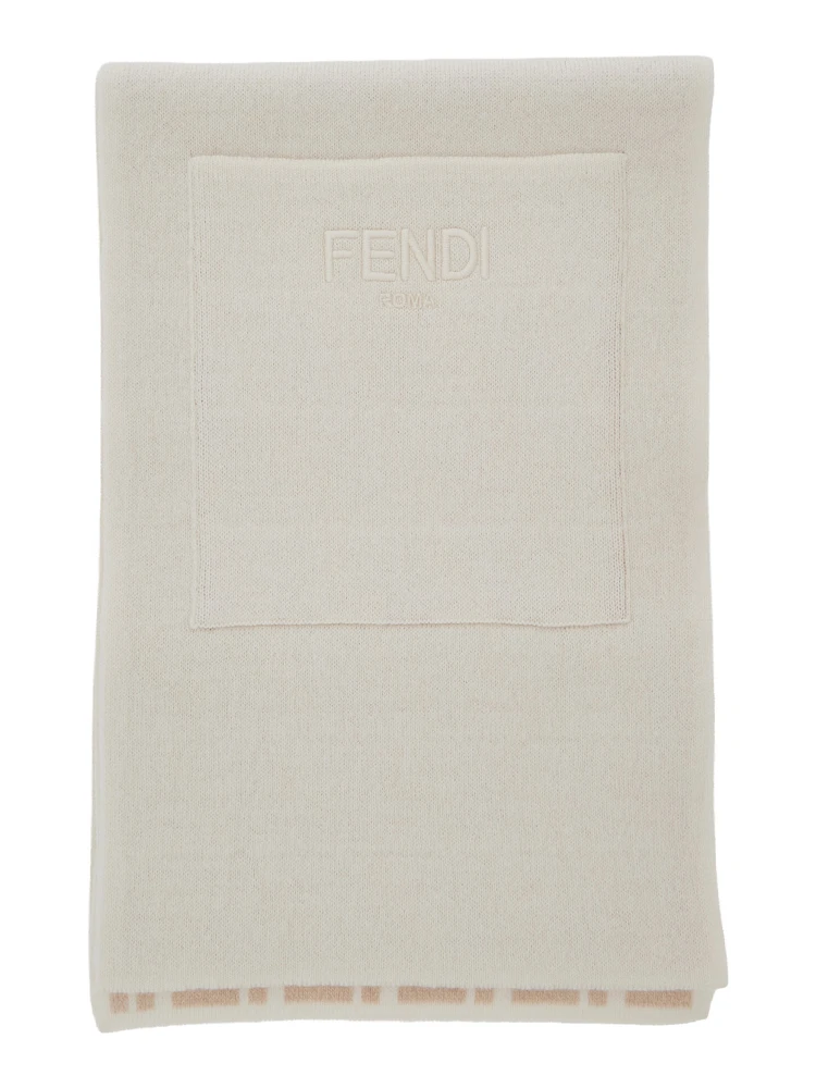 White Scarf with patch pocket on the front and logo lettering embroidery in blend wool boy