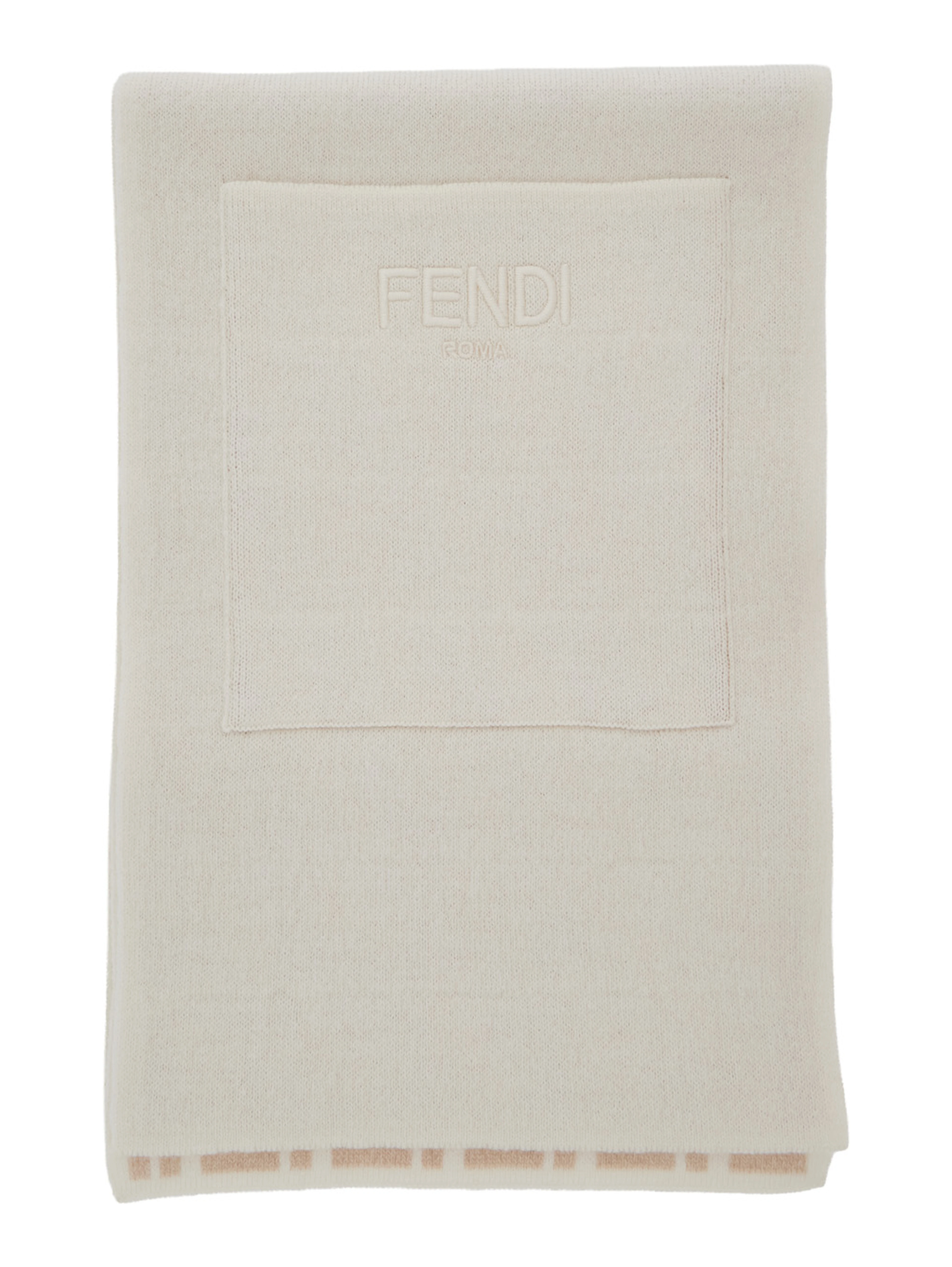 White Scarf with patch pocket on the front and logo lettering embroidery in blend wool boy