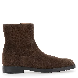 Brown Ankle Boots with Side Zip Closure in Suede for Men