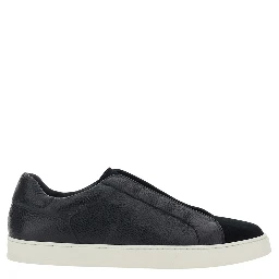 Spencer Black Low Top Sneakers with Slip-On design in Leather men