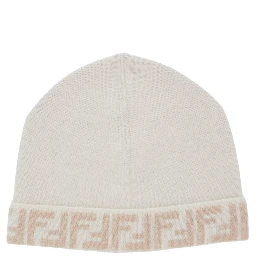 White Reversible Beanie with FF Edge in Wool Blend for Boy