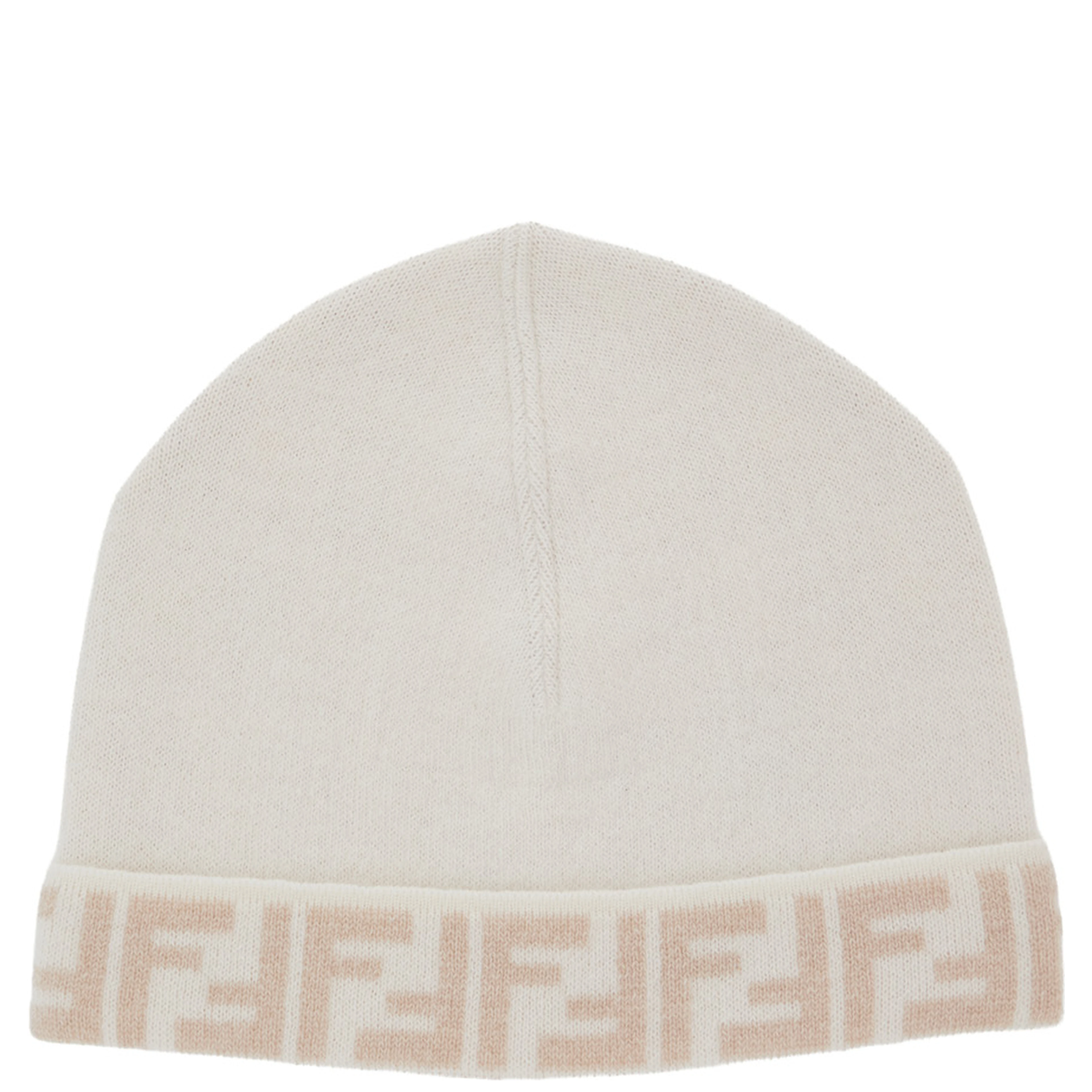 White Reversible Beanie with FF Edge in Wool Blend for Boy