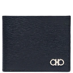 Wallet with Metallic Front Logo in Blue Leather for Men