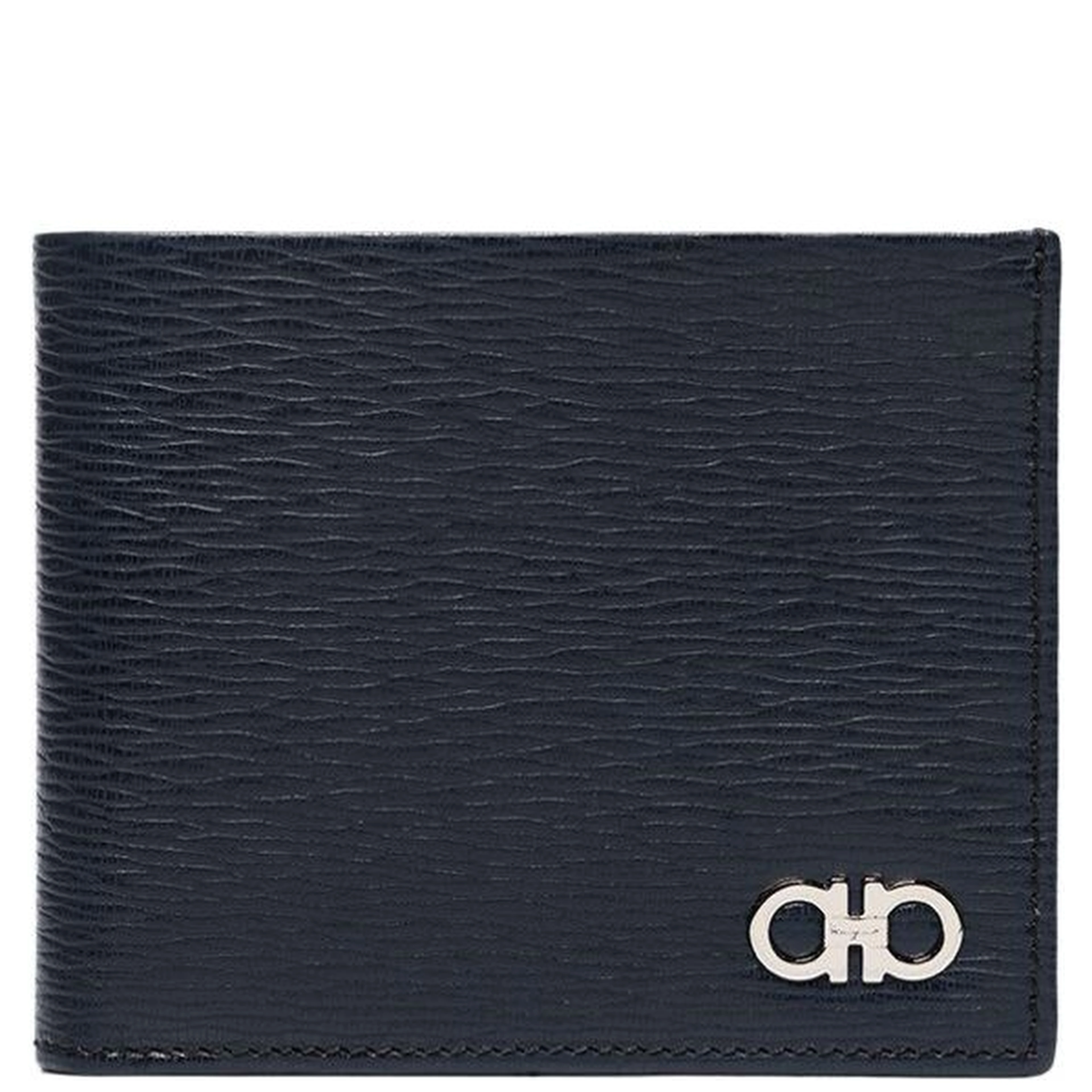 Wallet with Metallic Front Logo in Blue Leather for Men