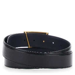 Black Belt with T buckle in smooth leather for men