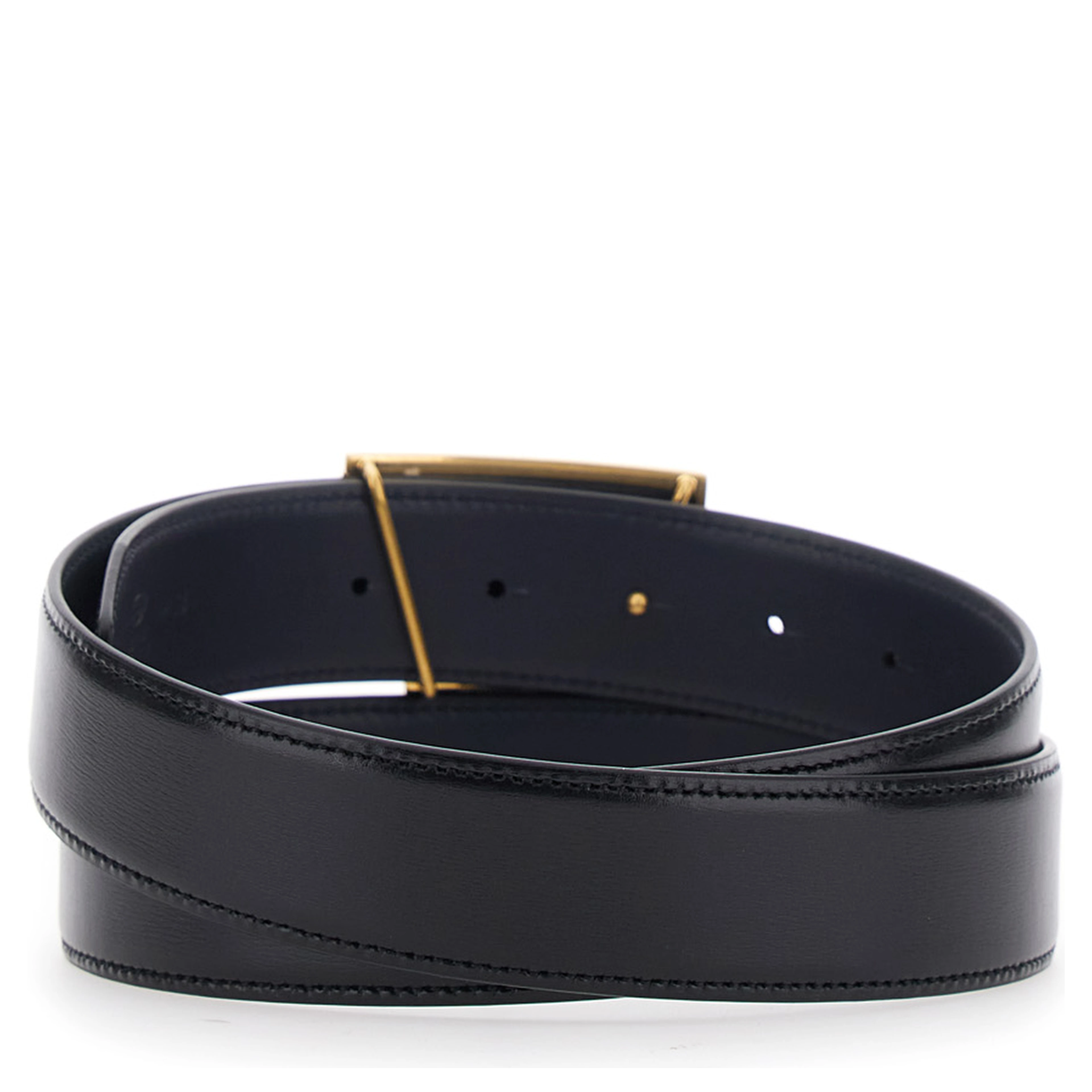 Black Belt with T buckle in smooth leather for men