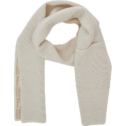 White Scarf with patch pocket on the front and logo lettering embroidery in blend wool boy