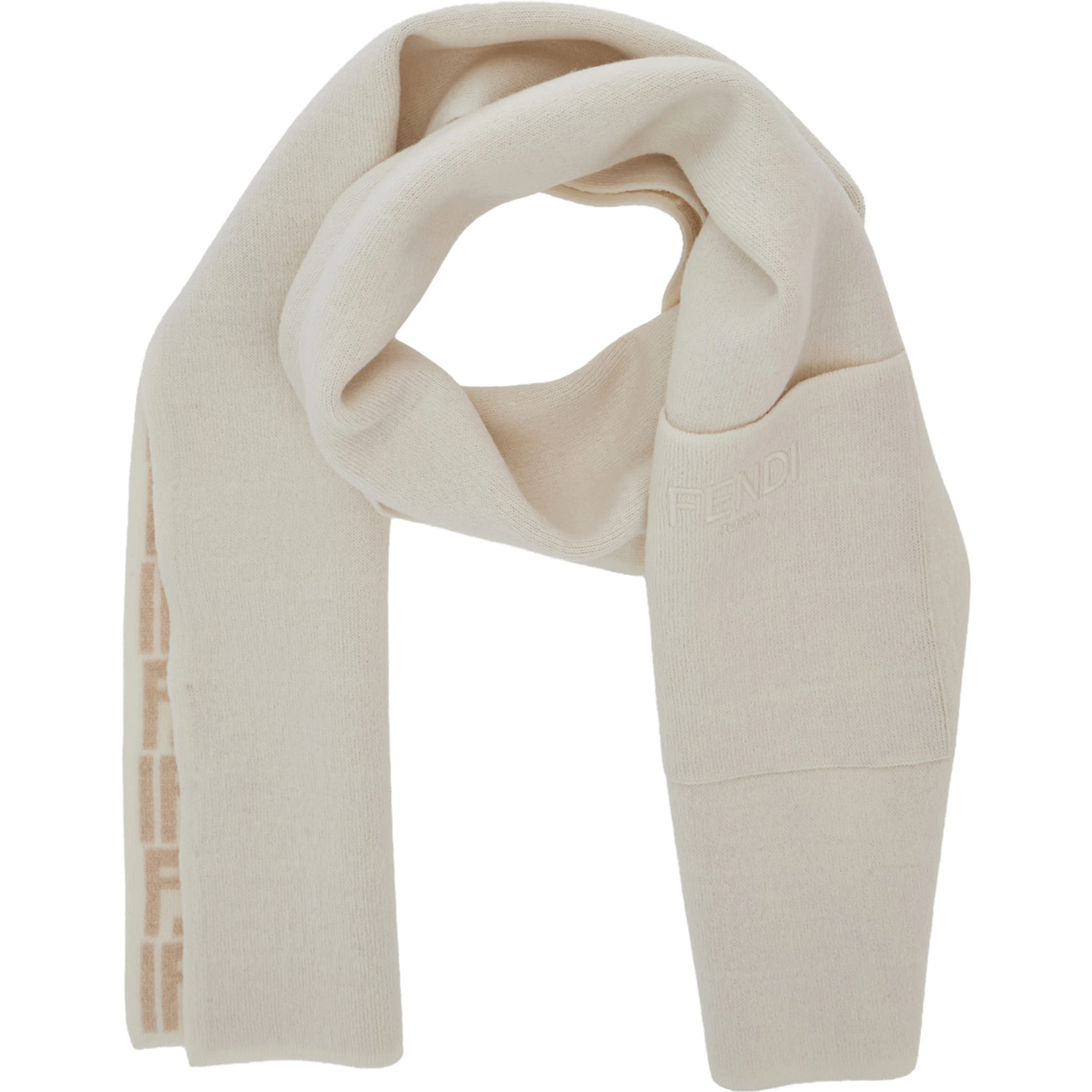 White Scarf with patch pocket on the front and logo lettering embroidery in blend wool boy