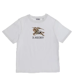Crew Neck T-Shirt with Logo Lettering and EKD Embroidery on the Front in White Cotton Boy