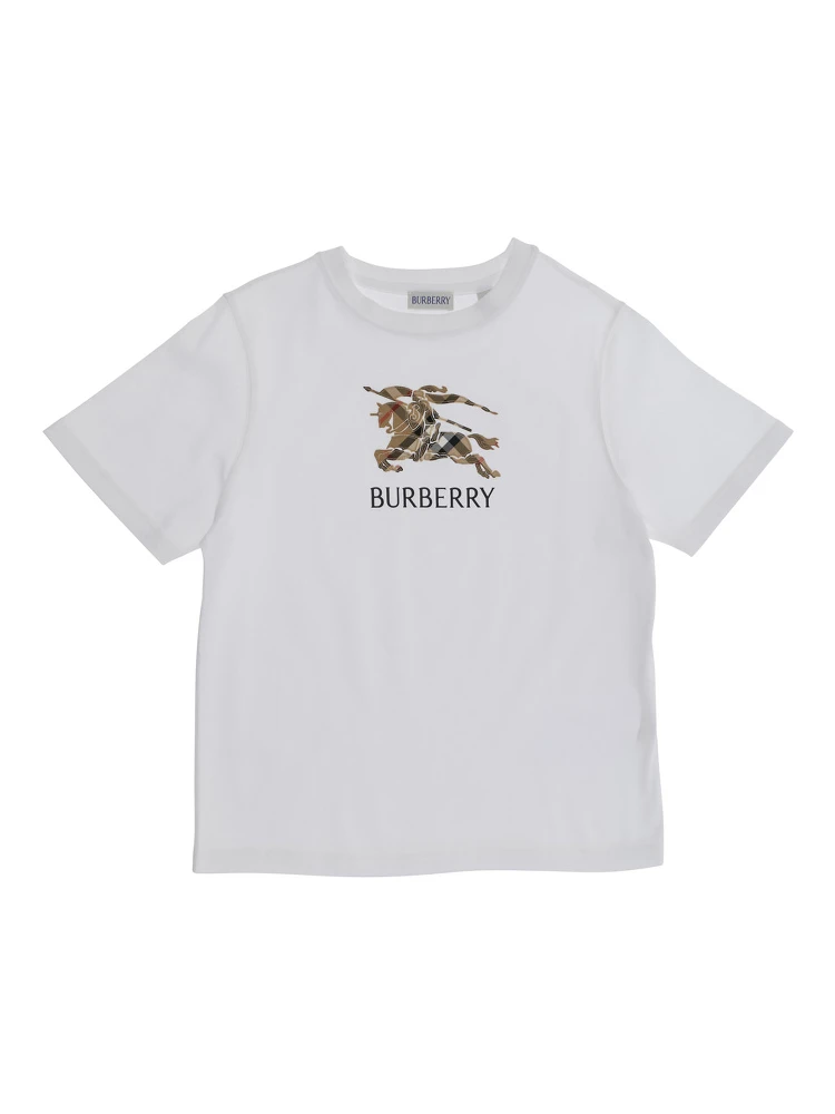 Crew Neck T-Shirt with Logo Lettering and EKD Embroidery on the Front in White Cotton Boy