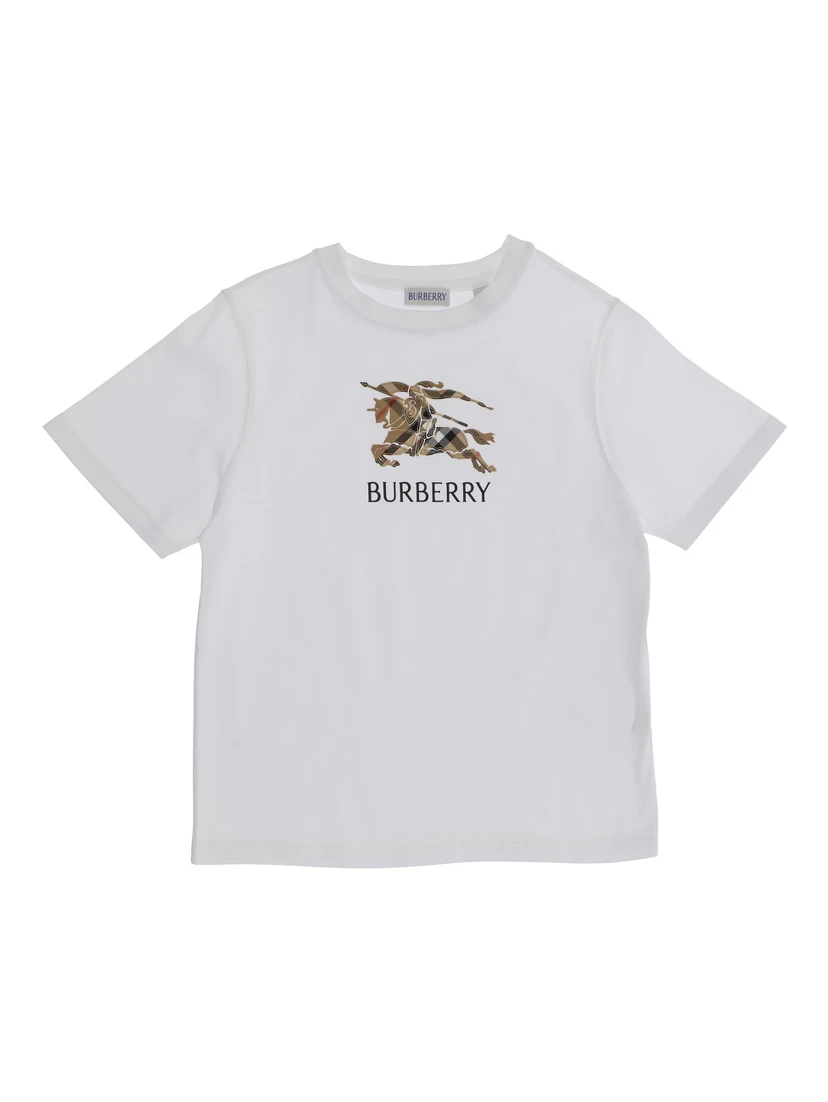 Crew Neck T-Shirt with Logo Lettering and EKD Embroidery on the Front in White Cotton Boy