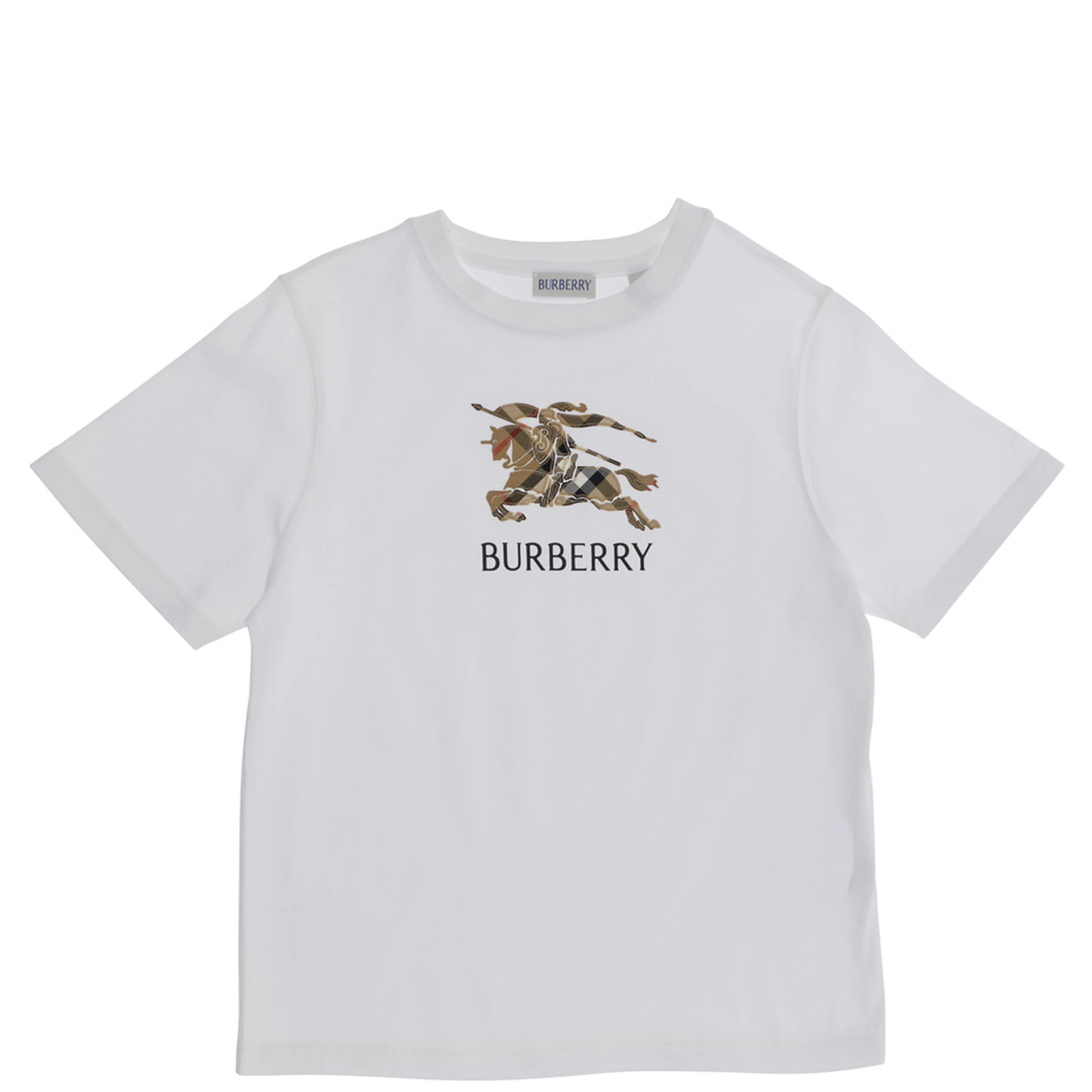 Crew Neck T-Shirt with Logo Lettering and EKD Embroidery on the Front in White Cotton Boy