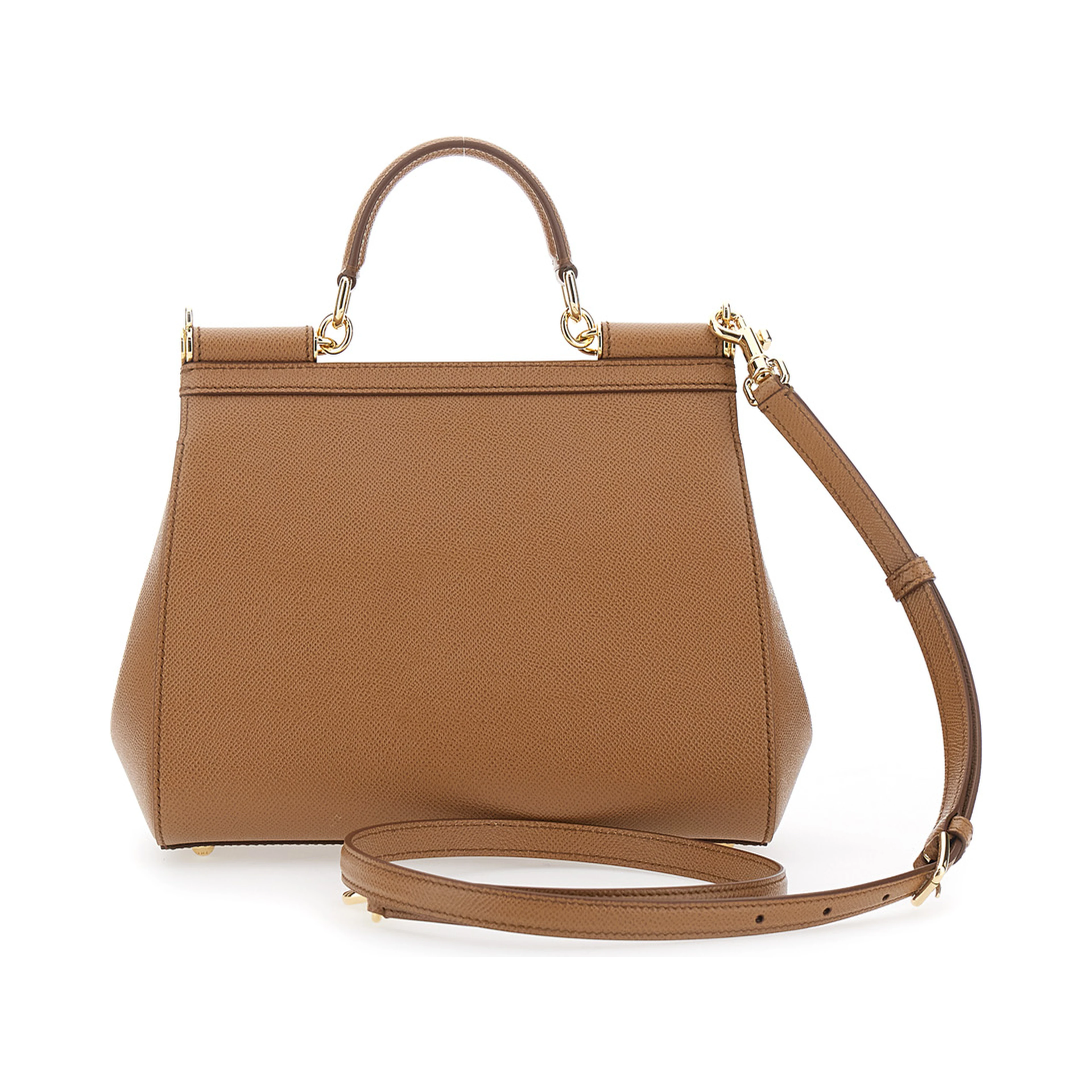 My Sicily Large Handbag with Logo Plate on Front in Grained Brown Leather for Women