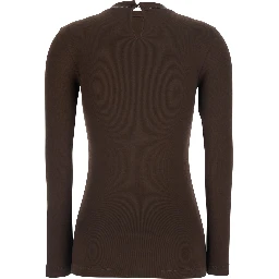 Brown Crew neck T-shirt with Monil detail on the neck and keyhole closure at the back in cotton for women